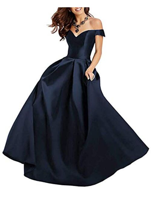 OYISHA Women Off The Shoulder Prom Dresses Long 2020 with Pockets Formal Evening Gown HP06