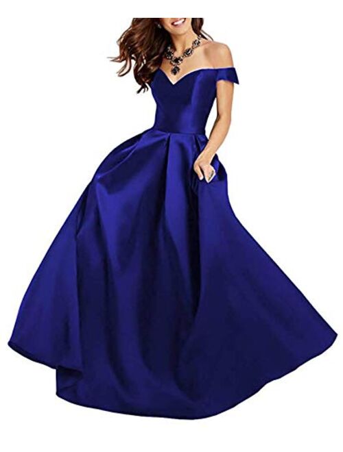 OYISHA Women Off The Shoulder Prom Dresses Long 2020 with Pockets Formal Evening Gown HP06