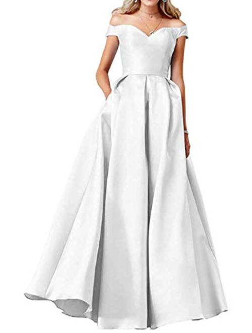 OYISHA Women Off The Shoulder Prom Dresses Long 2020 with Pockets Formal Evening Gown HP06