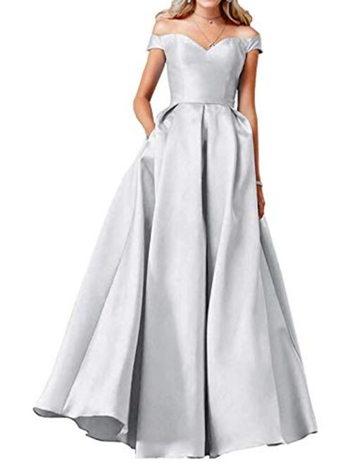 OYISHA Women Off The Shoulder Prom Dresses Long 2020 with Pockets Formal Evening Gown HP06