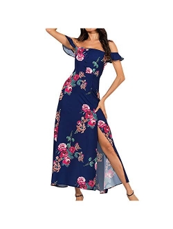 LightClouds Summer Dresses for Women Strapless Casual Dress Backless Flower Print Maxi Dress Beach Sundress