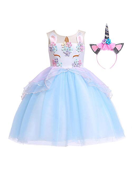 Princess Dresses for Girls Unicorn Costume Flower Pageant Dress 2-10 Years