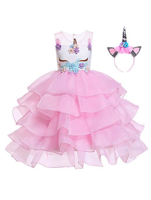 Princess Dresses for Girls Unicorn Costume Flower Pageant Dress 2-10 Years