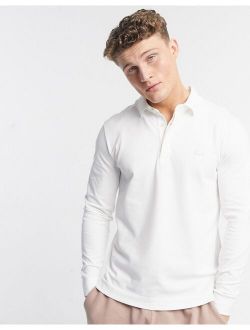 Slim Fit Long Sleeve Pique Polo In White