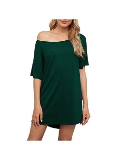 Women's Off Shoulder Tshirt Dress, Plus Size Top, Nightshirt, Cover Up, Short Sleeve High Low Loose Soft