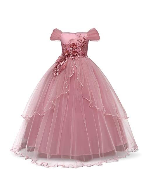 HNXDYY Girl Unicorn Party Princess Dress Rainbow Tulle Long Wedding Gown Birthday Kids Clothes