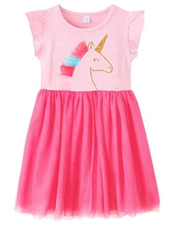 Fiream Unicorn Girls Dresses Rainbow Tutu Tulle Casual Dress