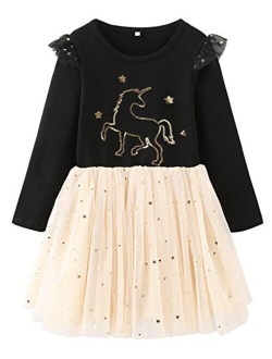 Fiream Unicorn Girls Dresses Rainbow Tutu Tulle Casual Dress