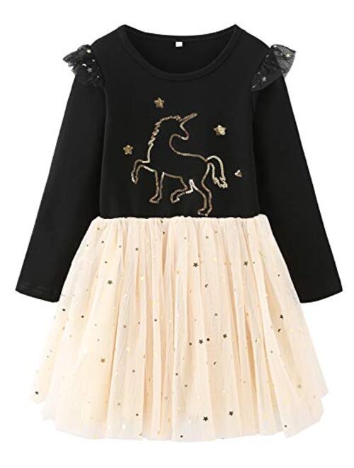 Fiream Unicorn Girls Dresses Rainbow Tutu Tulle Casual Dress