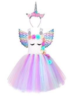 Simplecc Princess Party Dress for Girls Unicorn Dress Birthday Party with Headband Size 4T 5T 6T 7T 8T 9T 10T