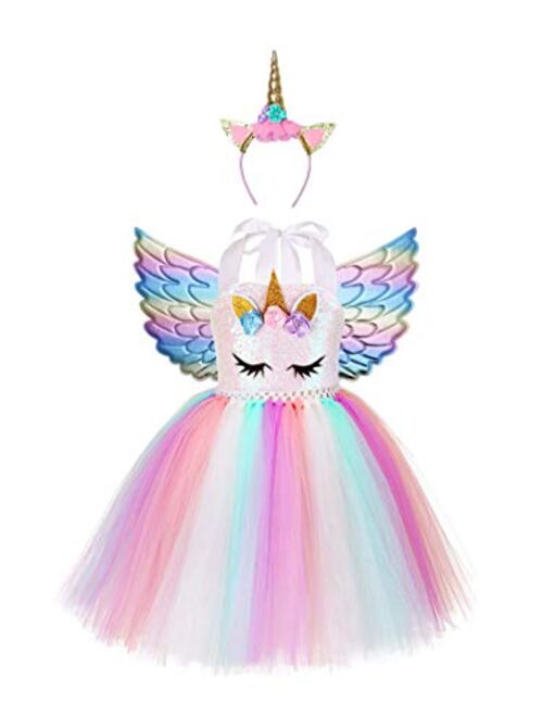 Simplecc Princess Party Dress for Girls Unicorn Dress Birthday Party with Headband Size 4T 5T 6T 7T 8T 9T 10T