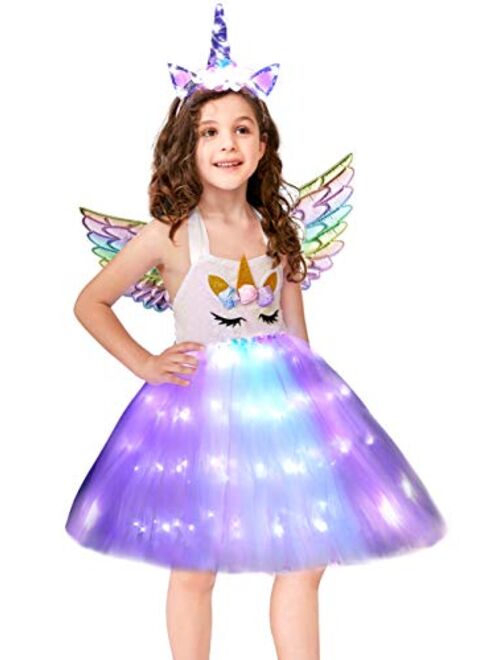 Buy Soyoekbt Girls Unicorn Costume LED Light Up Unicorn Dress Birthday ...