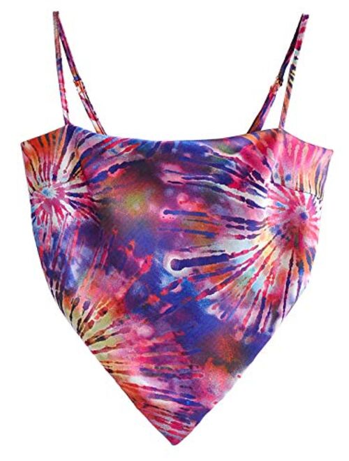 Arjungo Women's French Hanky Hem Tie Knot Back Ajustable Spaghetti Strap Satin Silk Camisole Bandana Crop Top