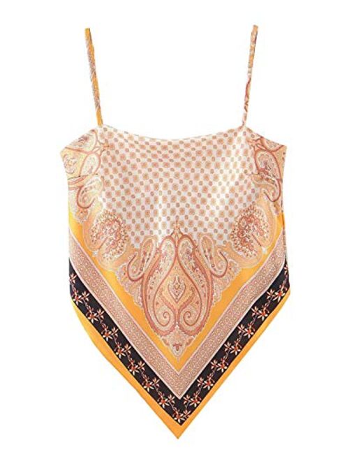 Women's Paisley Print Tube Tops, Tie Back French Knot Hanky Hem