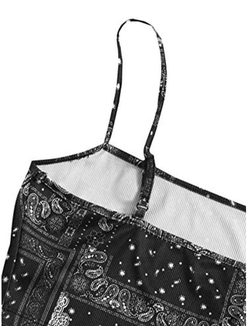 SweatyRocks Women's Stretch Paisley Print Spaghetti Strap Tube Crop Cami Top