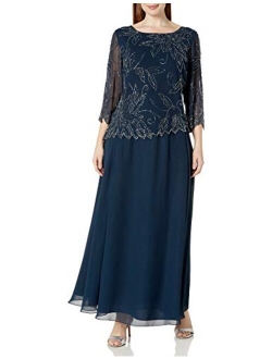 Plus Size Womens Sheer Sleeve Floral Beaded Long Dress