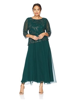 Plus Size Womens Sheer Sleeve Floral Beaded Long Dress