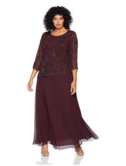 Plus Size Womens Sheer Sleeve Floral Beaded Long Dress