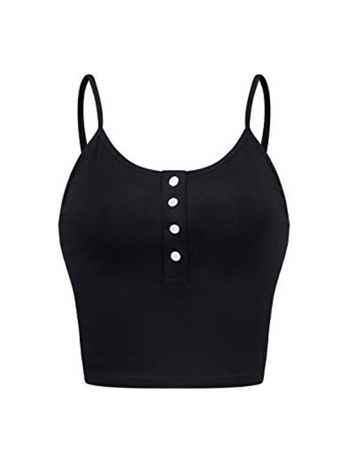 Sweetbei J Womens Sleeveless Scoopneck Button up Casual Workout Crop Cami Top