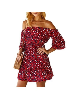 DISSA Women Short Sleeve Leopard A-Line Dress Tube Mini Dress,DC3315