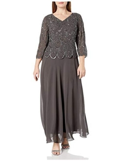 Women's Plus Size 3/4 Sleeve with Scallop Beaded Pop Over Gown