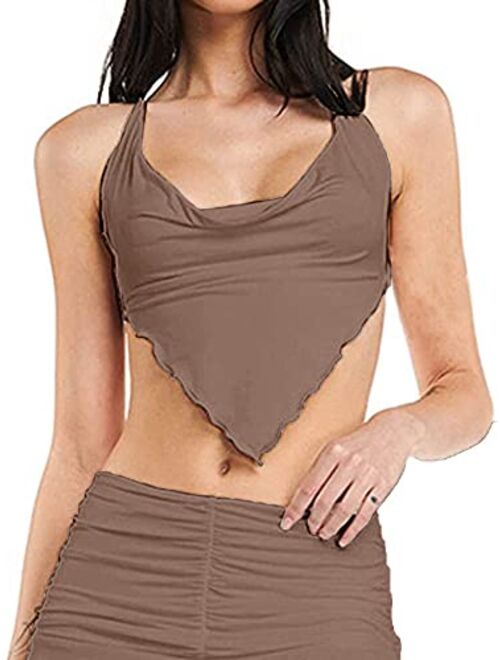 Sofia's Choice Women's Tie Up Back Cami Top Sleeveless Casual Halter Crop top