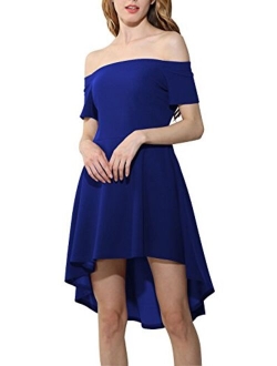 Wsirmet Women's Off-Shoulder Backless Short Sleeve Ruffle Swing Dovetail Midi Dress