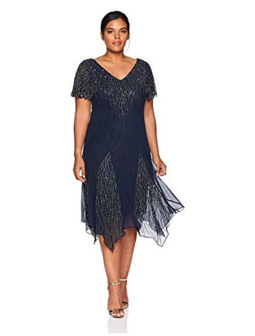 J Kara Women's Plus Size Short Beaded Dress