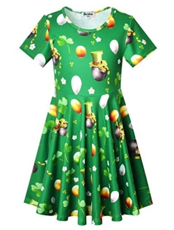 Unicorn Dresses for Girls Summer Swing Short Sleeve Casual Clothes for Kids