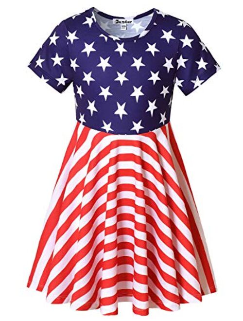 Jxstar Unicorn Dresses for Girls Summer Swing Short Sleeve Casual Clothes for Kids