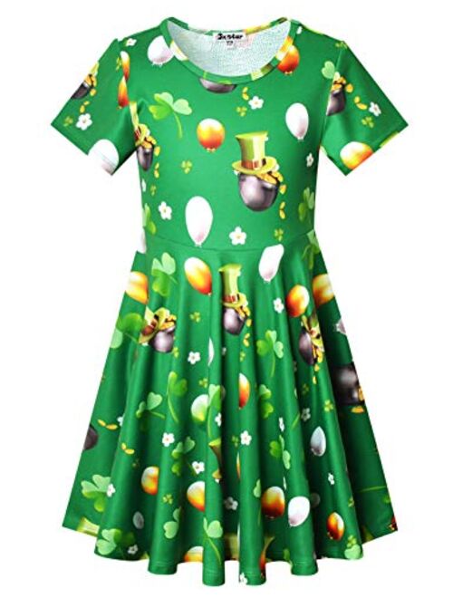 Jxstar Unicorn Dresses for Girls Summer Swing Short Sleeve Casual Clothes for Kids