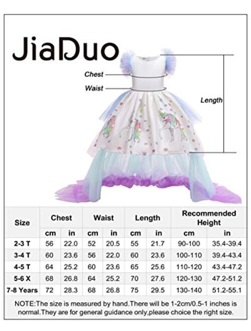 JiaDuo Girls Unicorn Costume Princess Party Dress with Rainbow Tutu Train & Headband