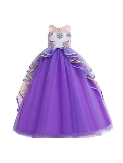 IZKIZF Girls Unicorn Rainbow Princess Birthday Party Carnival Cosplay Dress Up Costume Long Maxi Tulle Evening Gown