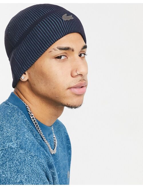 Lacoste logo beanie hat in navy