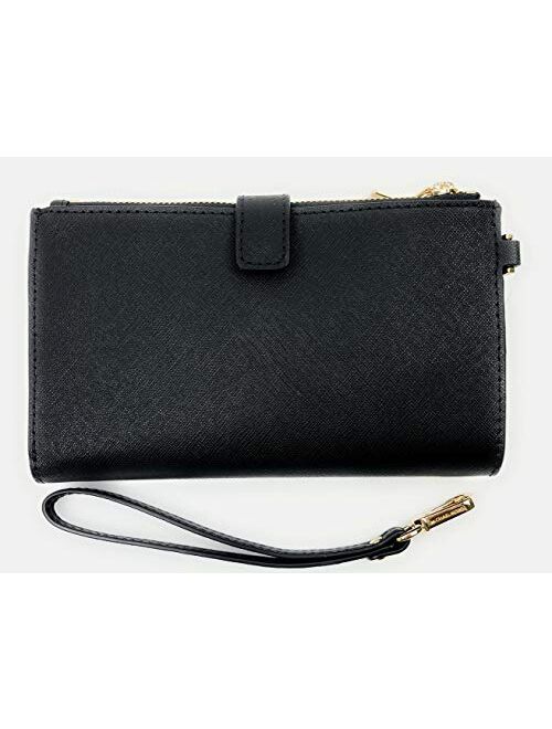 Michael Kors Women's Jet Set Travel Saffiano Leather Double Zip Wristlet (Black Saffiano)