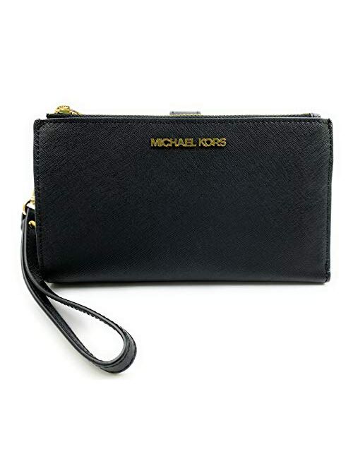 Michael Kors Women's Jet Set Travel Saffiano Leather Double Zip Wristlet (Black Saffiano)