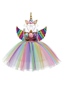 Sequin Unicorn Dress for Girls Princess Unicorn Costume Toddler Birthday Party Rainbow Tutu Dress Up Clothes with Headband