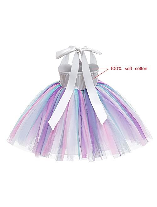 Sequin Unicorn Dress for Girls Princess Unicorn Costume Toddler Birthday Party Rainbow Tutu Dress Up Clothes with Headband