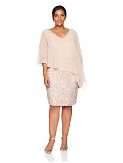 Women's Plus Size Caplet Short Cocktail Beaded Dress