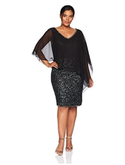 Women's Plus Size Caplet Short Cocktail Beaded Dress