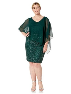 Women's Plus Size Caplet Short Cocktail Beaded Dress