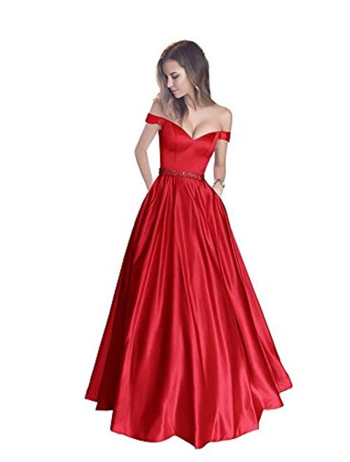 Annadress Prom Dress Long Bridesmaid Dresses Satin Beaded Homecoming Dresses Evening Dresses With Pocket 2018 For Women