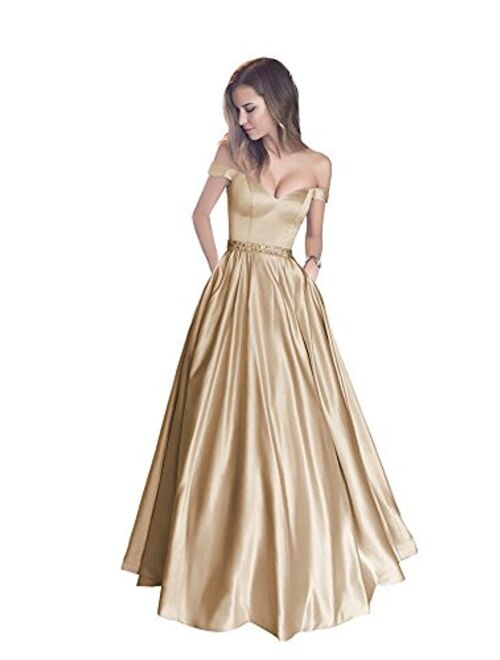 Annadress Prom Dress Long Bridesmaid Dresses Satin Beaded Homecoming Dresses Evening Dresses With Pocket 2018 For Women