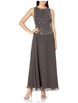 Women's Petite Long Beaded V Trim Detail Dress with Scarf