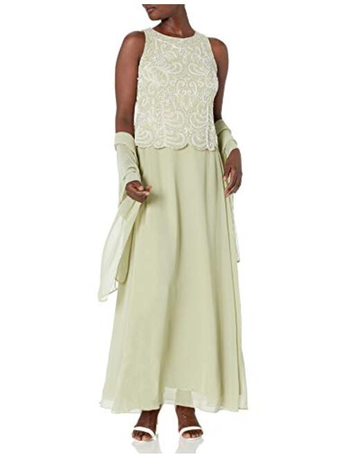 J Kara Beaded Gown & Chiffon Scarf