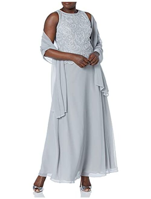 J Kara Beaded Gown & Chiffon Scarf