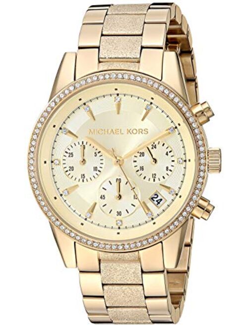 Michael Kors Women's Ritz Analog-Quartz Watch with Stainless-Steel-Plated Strap, Gold, 17.7 (Model: MK6597)