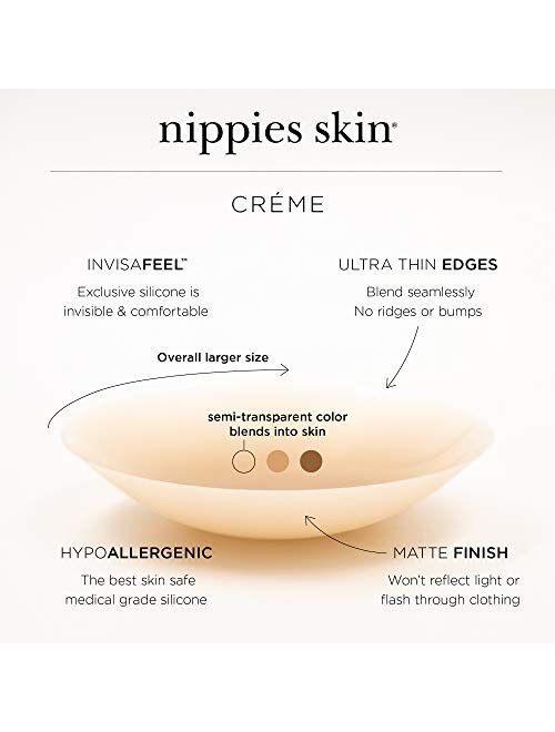 Nippies Skin ULTIMATE Bra Inserts NO Adhesive NippleCovers & Travel Case - Creme 2-PACK