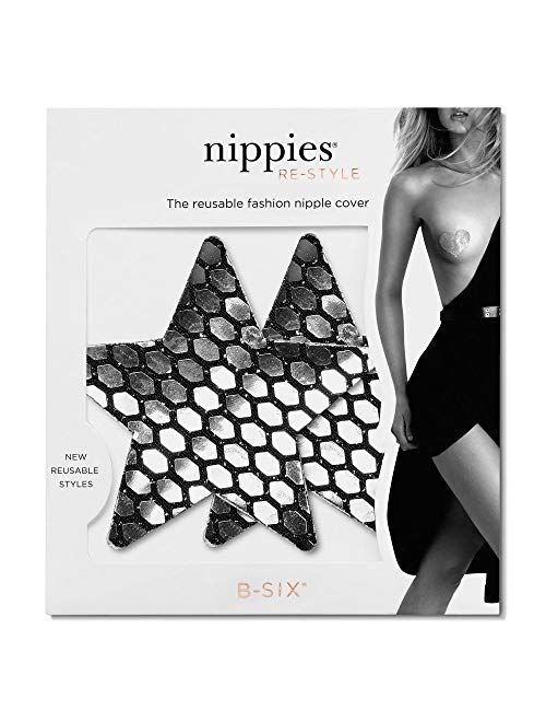 Nippies Re-Style Black Silver Sequins Reusable Star Self Adhesive Nipple Cover Pasties