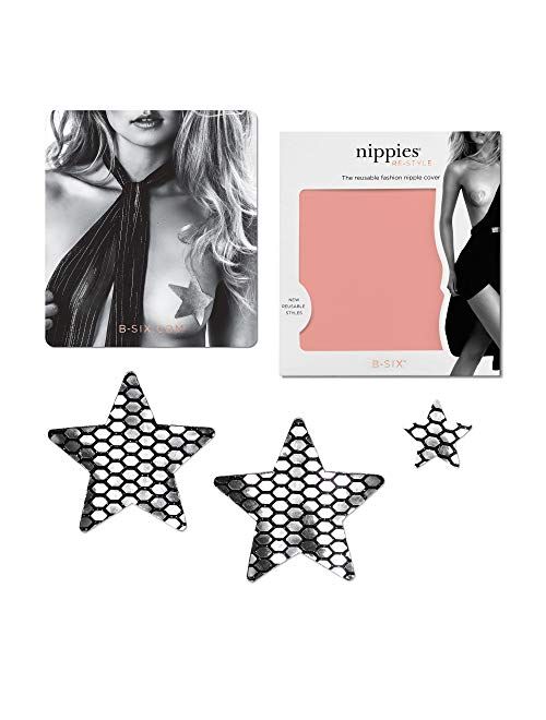 Nippies Re-Style Black Silver Sequins Reusable Star Self Adhesive Nipple Cover Pasties